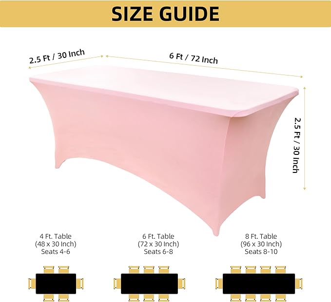 2-Pack 6ft Spandex Table Covers for Rectangle Standard Folding Tables - Wrinkle Resistant Stretch Tablecloths - Ultimate Fitted Table Protector for Parties, Trade Shows, Banquet