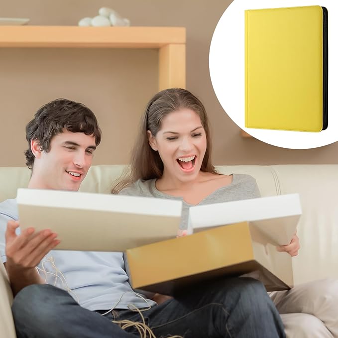 GEAoffice Premium 1000 Trading Card Binder, Large Side Loading 16 Pocket Card Collection Binder Album Folder for MTG, TCG & Sports, Yellow