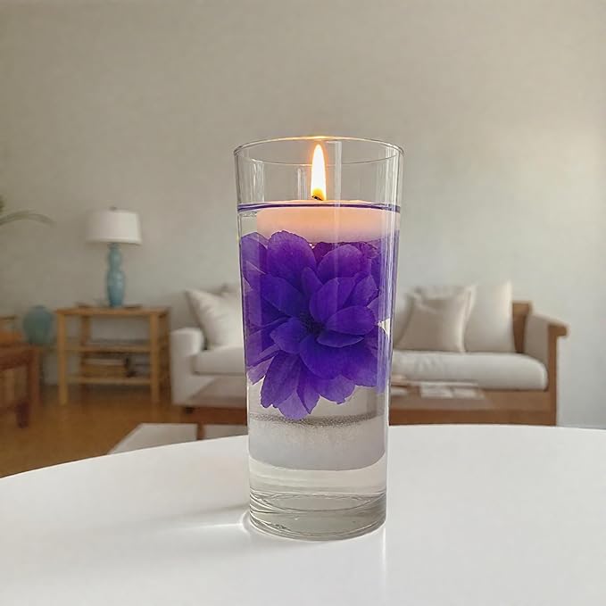 24 Pcs Floating Candles for Centerpieces and Floating Flowers Vase Fillers for Centerpieces Artificial Purple Flowers for Wedding Table Party Home Decoration