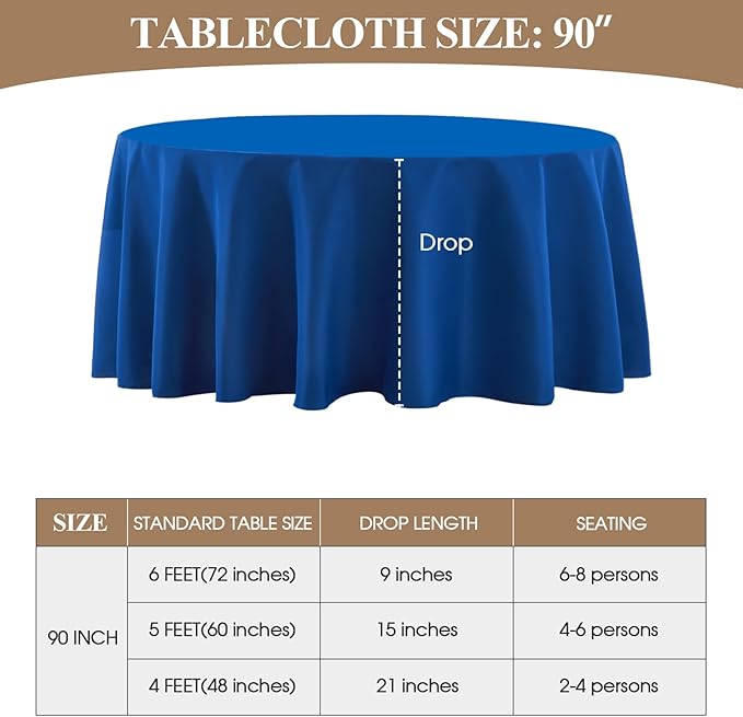 Round Tablecloth 6 Pack 90 Inch Royal Blue Tablecloths Washable Decorative Linen Polyester Table Clothes Cover for Dining Table Banquets Buffet Parties and Wedding