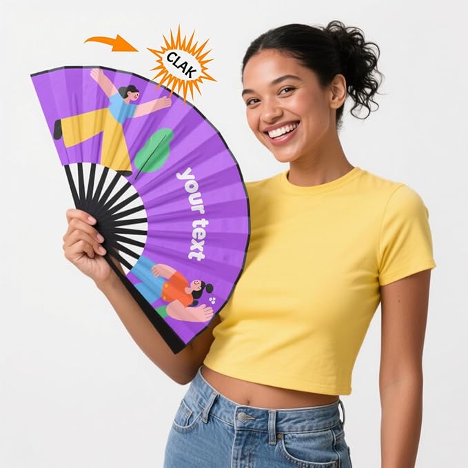 Custom Fans with Your Photo/Text - Personalized Folding Hand Fan for Line Dancing, Weddings, Parties | Decorative Gift for Women, Church Events & Dance Performances (5, 13 Inch)
