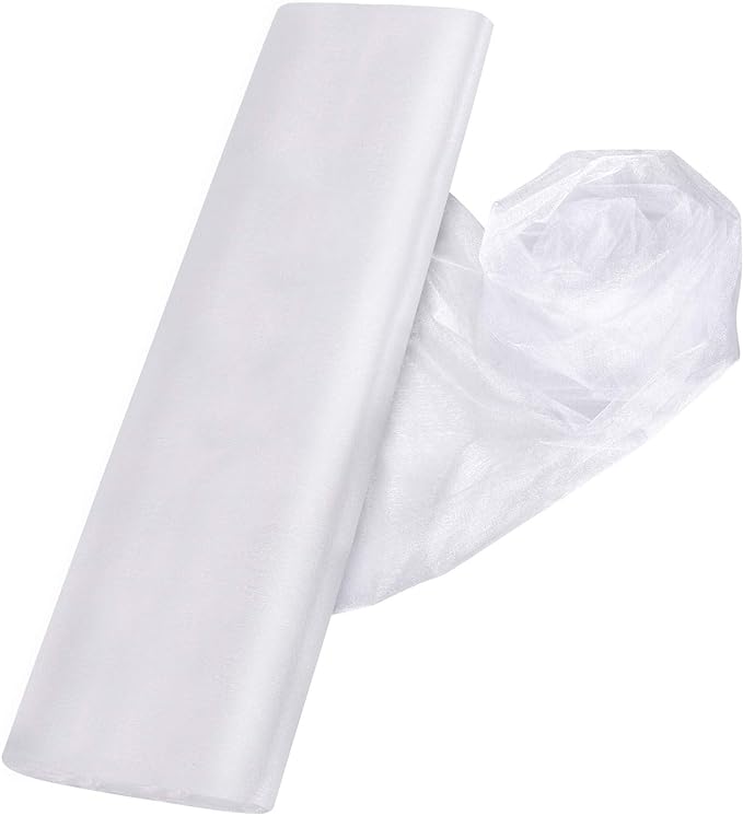Crystal Organza Tulle Sheer Fabric Backdrop Curtains for Wedding Baby Shower Birthday Party Event Decor, 19” by 30 Yard (White)