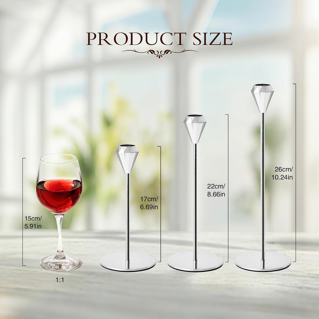 6-PC Silver Tall Candlestick Set for Dining Tables & Fireplaces, Perfect for Weddings, Holidays, Housewarming Parties and New Home DecorNew Store