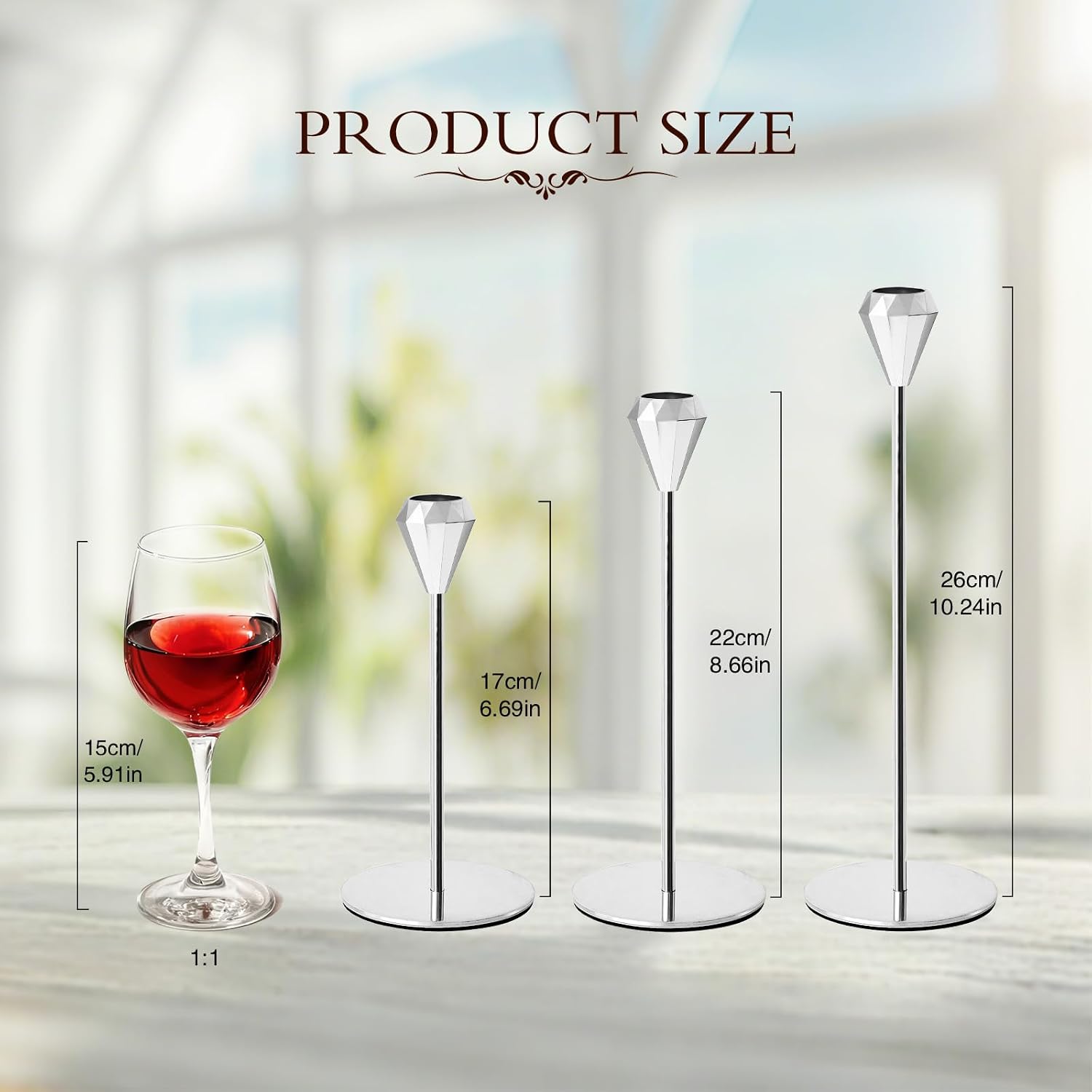 6-PC Silver Tall Candlestick Set for Dining Tables & Fireplaces, Perfect for Weddings, Holidays, Housewarming Parties and New Home DecorNew Store
