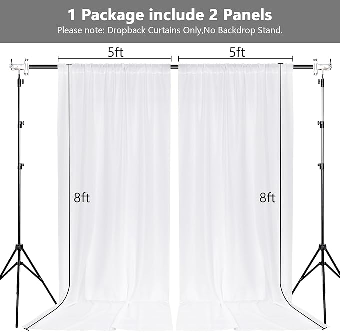 MEETSKY White Backdrop Curtains for Parties - 10ft x 8ft Wedding Photo Background Curtain Rod Pocket Fabric Drapes Panels for Birthday Holiday Party Home Decoration, 5ft x 8ft, 2 Panels