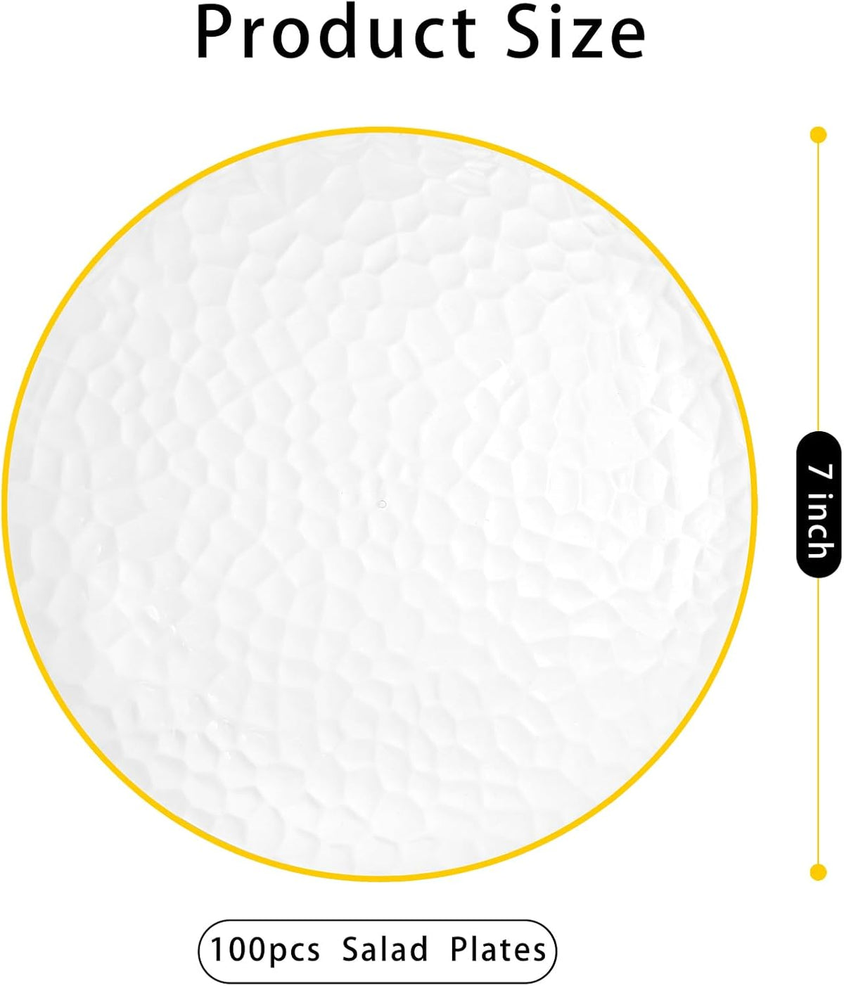 DaYammi 100PCS Gold Plastic Plates, 7 inch Hammered Dessert Plates