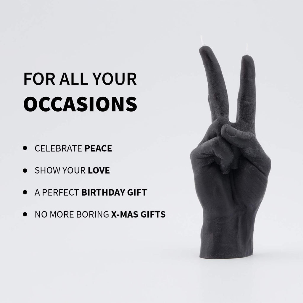 Hand Gesture Candle Peace Sign - Big Real Hand Size 6.7 x 4.3 x 2.4 inches - Handmade Winner Statue - Birthday, Office, Housewarming Gift (Black)