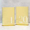 JINMURY Gold Wedding Table Numbers 1-20 with Stands, 5"x7" Gold Mirror Acrylic Table Numbers, Perfect for Wedding Reception, Party, Anniversary, Event