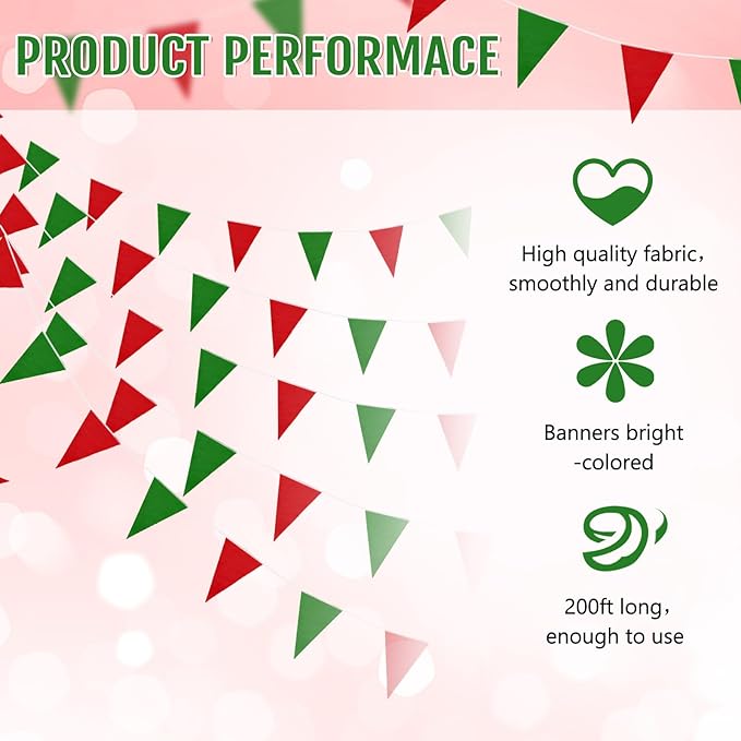 Tatuo 200 Feet Solid Pennant Banners Flags String Triangle Hanging DIY Bunting Flags Party Decorations for Grand Opening Party Banners for Kids Birthday, Shops (Red and Green)