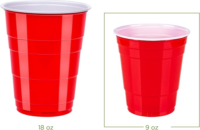 Amazon Basics Small Disposable Plastic Party Cups, Red, 9oz, 50 Count