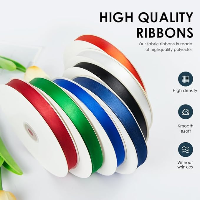1 Inches x 100 Yards Polyester Satin Ribbon, Solid Color Silvery Satin Ribbon for Crafts, Gift Wrapping, Hair Bows, Wedding Party Decoration, Bow Making & Other Projects (Silvery)