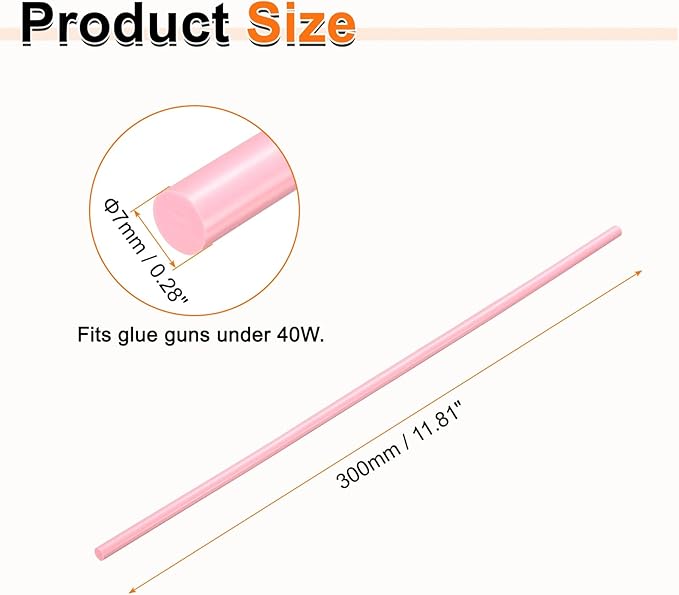 HARFINGTON 10pcs Hot Glue Sticks 0.28" Dia x 11.81" Long EVA Mini Hot Melt Adhesive Glue Stick for Hot Melt Gun Wood Plastic Glass Flowers Fabrics Foam, Pink