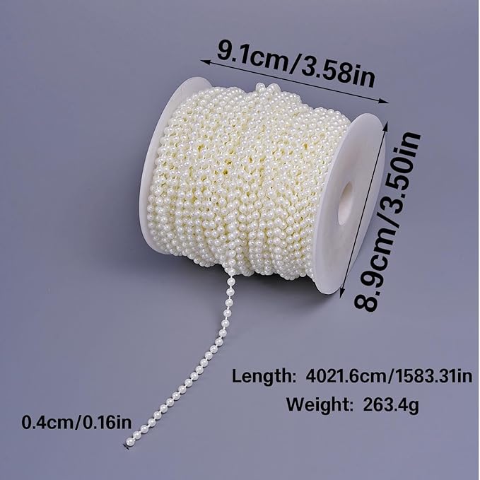 44 Yards/131 Feet Pearl Garland Craft String Pearls, Faux Pearl for Wedding Party Decoration, Christmas Tree Decorations and DIY Crafts (Ivory, 4 mm 131 Feet)