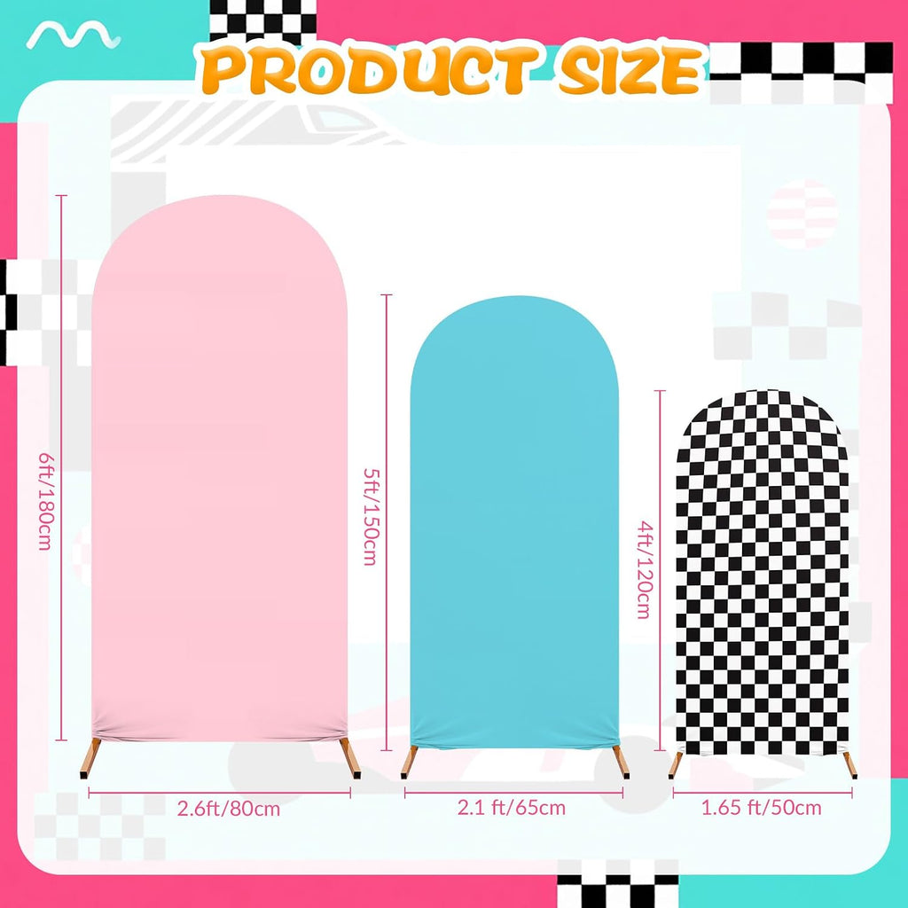 arch backdrop cover 118 balloons set, racing theme, side view