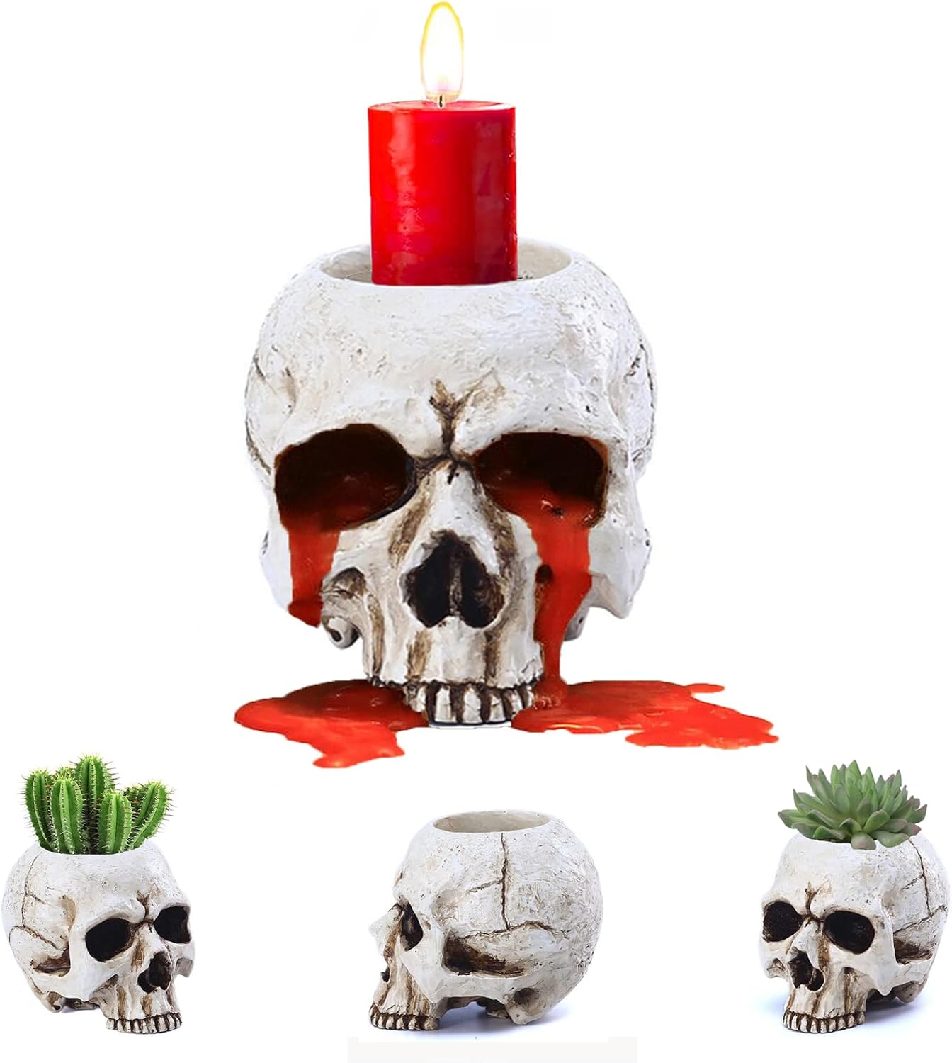 VICDUEKG Skull Candle Holder Skeleton Candlestick Holders Spooky Tealight Cup Gothic Decor Resin Candlestick Crafts for Halloween Christmas Home Party Graveyard Outdoor Bar Decoration, White, 1 Pieces