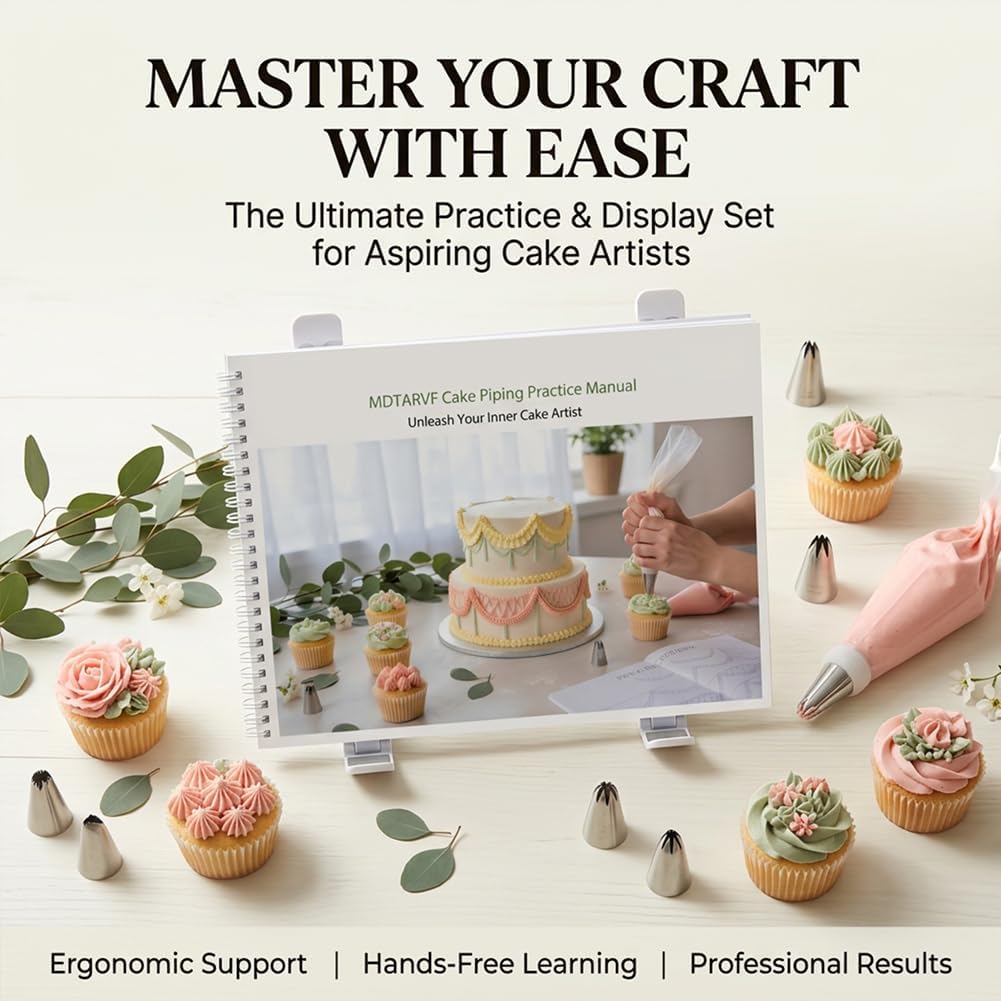 Upgraded Cake Practice Decorating Board Thickened Waterproof, 23 Sheets Icing Piping Nozzles Practice Drawings Cake Decorating Kit Baking Supplies for Beginner Home Baker