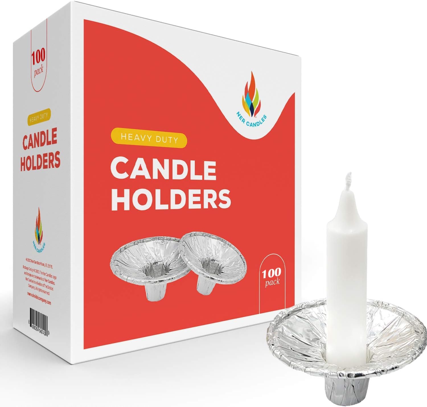 The Dreidel Company Extra Heavy Disposable Candle Holders, 100 Pack - Disposable Candle Drip Cup, Aluminum Foil Drip Cup Bobeches