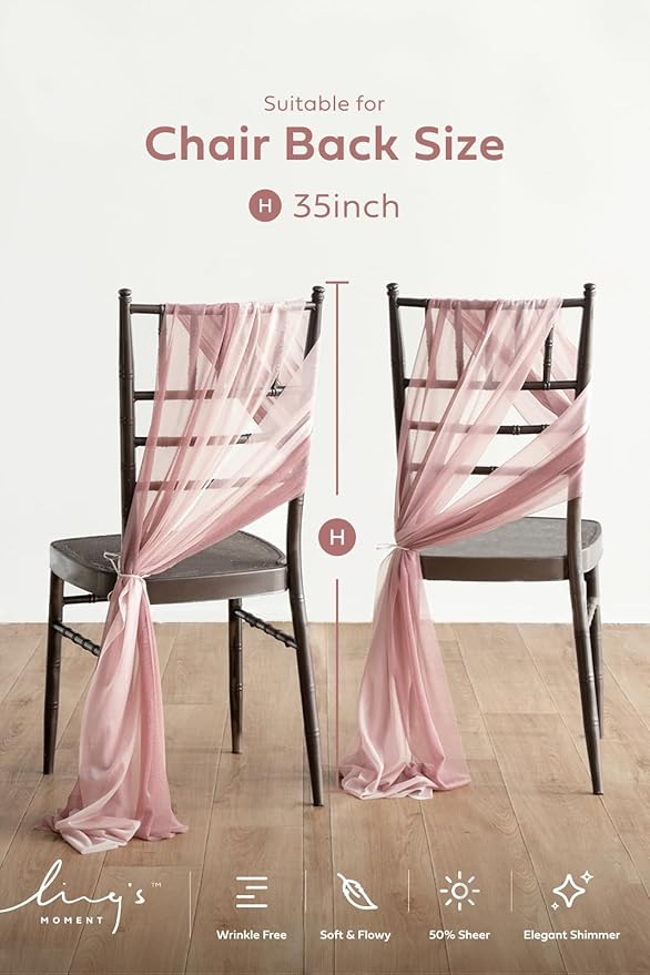 Ling's moment Wedding Chair Sashes Cover Aisle Decorations Draping Fabric Wrinkle-Free with Tie 16 Pcs Dusty Rose & Mauve for Party Ceremony Reception Floral Arrangement Banquet Outdoor Decor