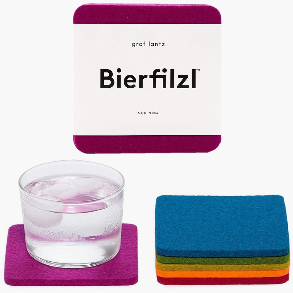 Graf Lantz - Bierfilzl Merino Wool Square Coasters Set of 6 - Rainbow (4&quot...