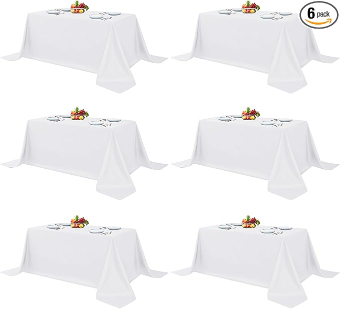 Fitable White Table Clothes for Rectangle Tables, 6 Pack - 90 x 156 Inch - Reusable and Elegant Tablecloths, Polyester Fabric Table Covers for Wedding, Party, Banquet, Formal Events