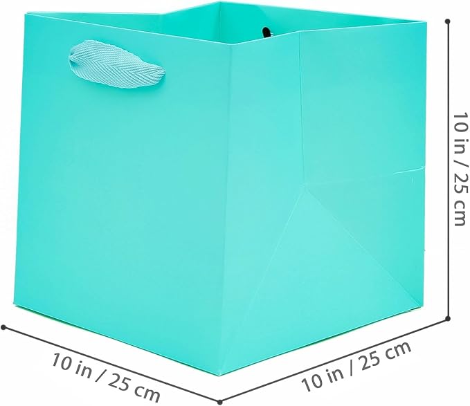 Teal Blue Paper Gift Bag 10 in Large Gift Box Square Bottom Kraft Paper Bags with Handles for Wedding Baby Shower Birthday Party (Teal Blue, 10 x 10 x 10 in, 10 CT)