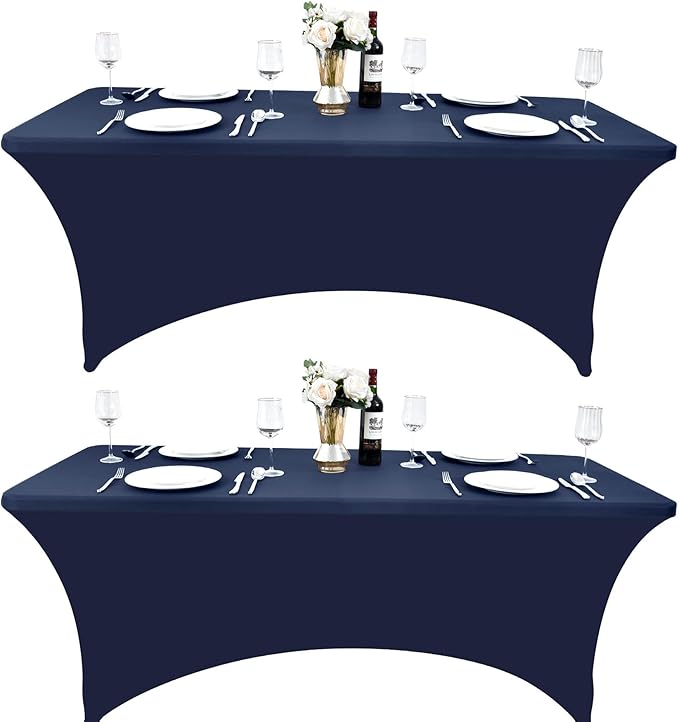 2-Pack 6ft Spandex Table Covers for Rectangle Standard Folding Tables - Wrinkle Resistant Stretch Tablecloths - Ultimate Fitted Table Protector for Parties, Trade Shows, Banquet