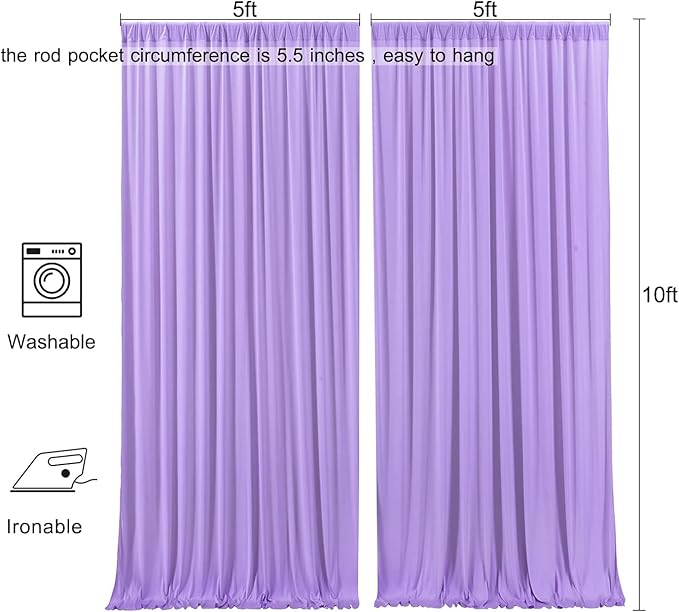 AK TRADING CO. 10 feet x 10 feet Polyester Backdrop Drapes Curtains Panels with Rod Pockets - Wedding Ceremony Party Home Window Decorations - Lavender