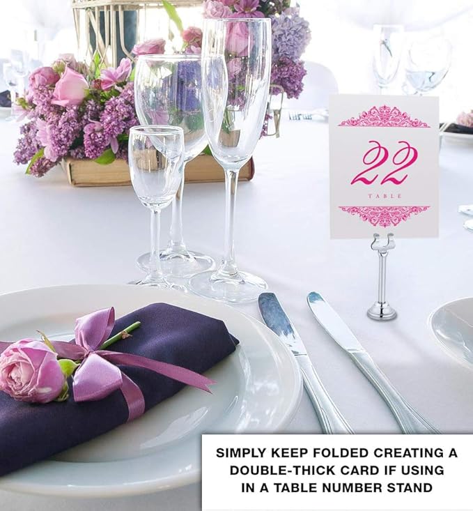 Paisley Wedding Table Numbers (Select Color/Quantity), Champagne, Fuschia, 1-125, Double Sided, Tent or Use in a Stand, Great for Parties & Restaurants - Made in the USA