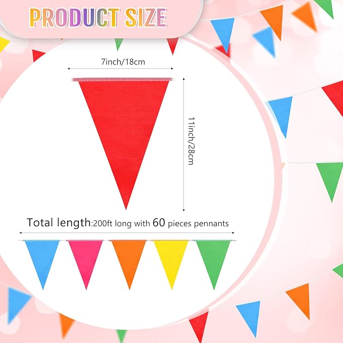 Tatuo 200 Feet Solid Pennant Banners Flags String Triangle Hanging DIY Bunting Flags Party Decorations for Grand Opening Party Banners for Kids Birthday, Shops (Mixed Colors)