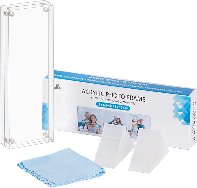 Boxalls 2x6 Inches Acrylic Picture Frames - 5 Pack, Clear Frameless 2x6 Photo Frames with Magnetic, Double Sided Transparent Desktop Frame (5 Pack)