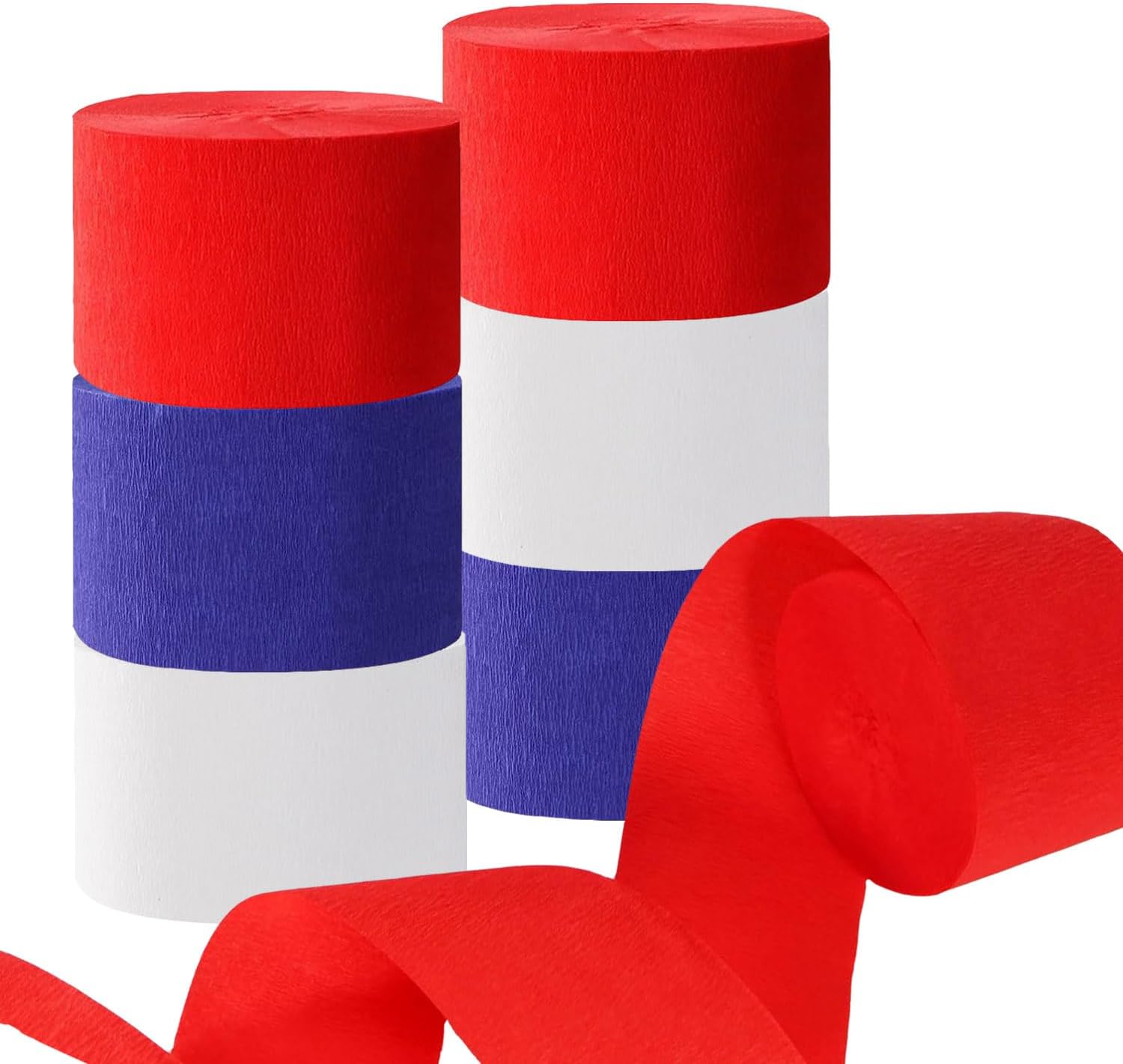 CC wonderland zone 6 Rolls Red Blue and White Crepe Paper Streamers for Independence Day,July 4th Party,Memorial Day,Veterans Day,Party Decoration