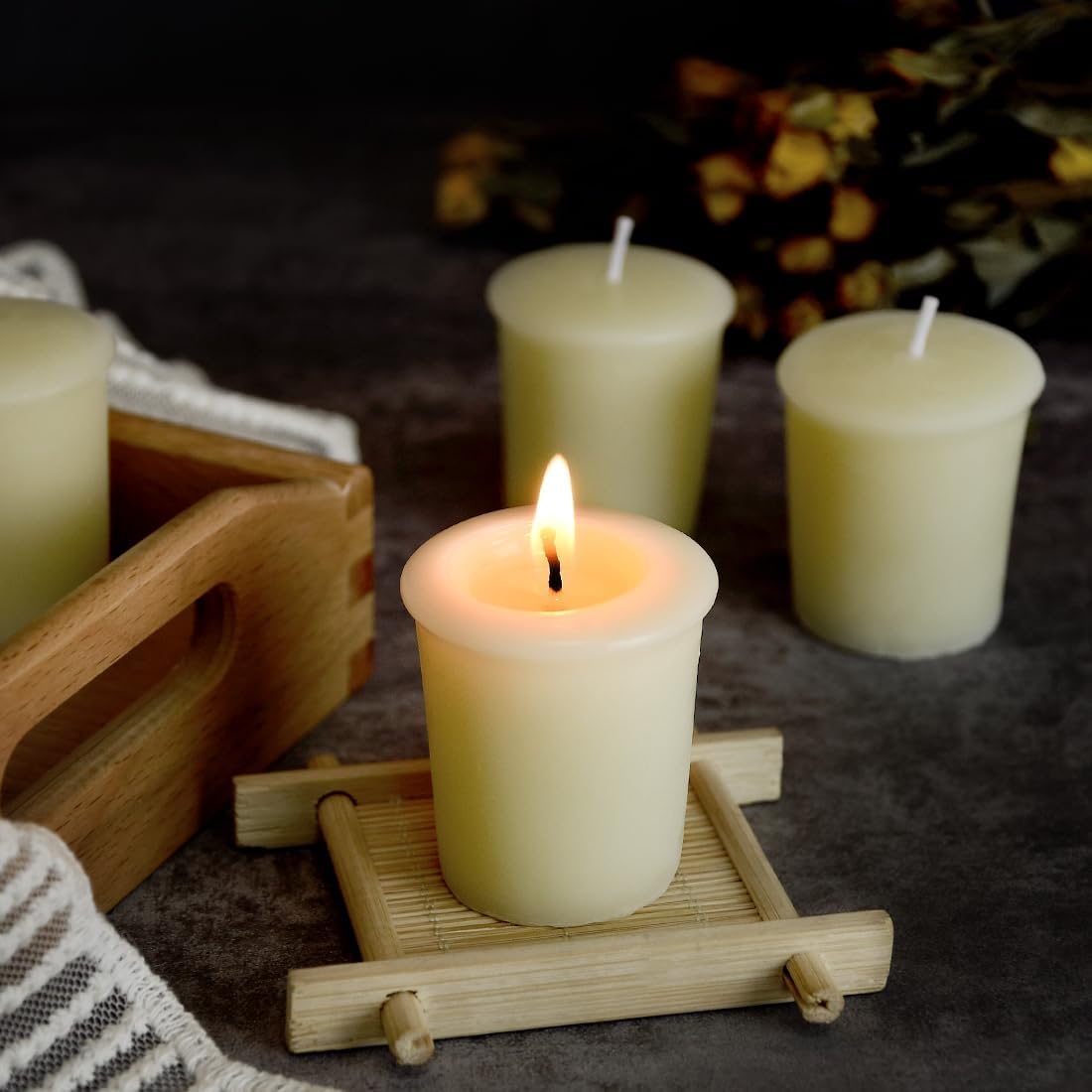 Pure Ivory White Beeswax Votive Candles-4 Pack Natural Votives Set for Home Room Decor Party Wedding Spa,12 Hours Burn