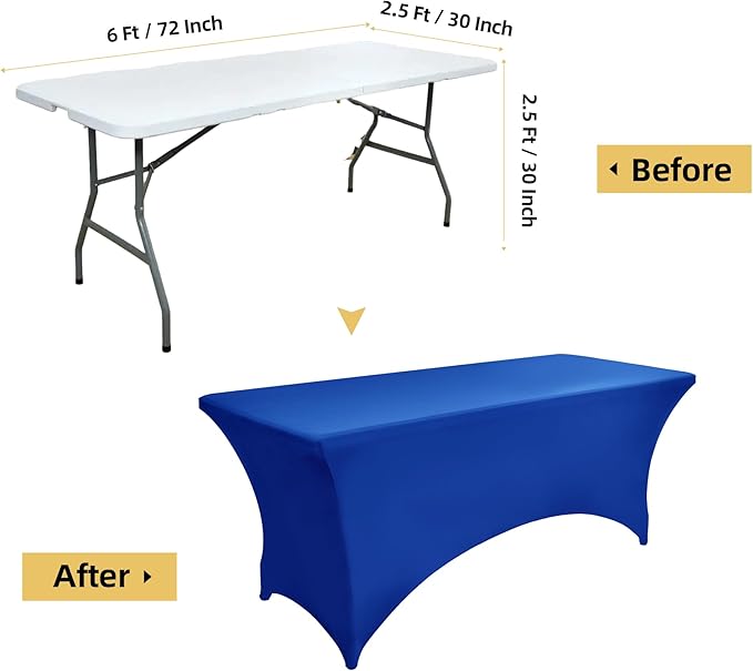 2-Pack 6ft Spandex Table Covers for Rectangle Standard Folding Tables - Wrinkle Resistant Stretch Tablecloths - Ultimate Fitted Table Protector for Parties, Trade Shows, Banquet