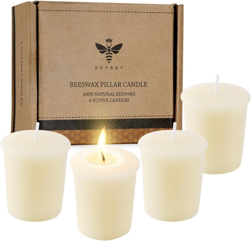 Pure Ivory White Beeswax Votive Candles-4 Pack Natural Votives Set for Home Room Decor Party Wedding Spa,12 Hours Burn