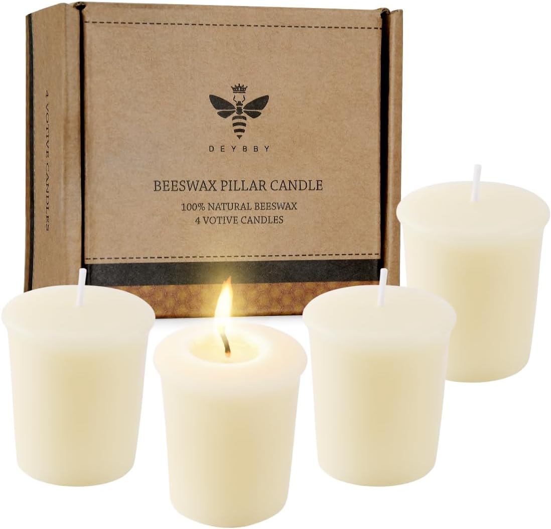 Pure Ivory White Beeswax Votive Candles-4 Pack Natural Votives Set for Home Room Decor Party Wedding Spa,12 Hours Burn
