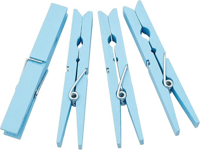 Juvale Wooden Clothes Pins 100-Pack - Light Blue 3.9 in - Wood Clips for Laundry & Crafts - Clothes Pins for Crafts with Spring Grip