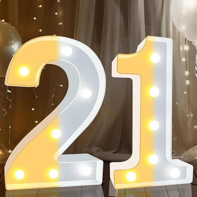 Pooqla 21st Birthday Decorations for Her Him, Decorative LED Light Up Numbers, Marquee Numbers 21 Sign for Party Backdrop 21st Wedding Anniversary Decor, Warm White and Cool White Number 21