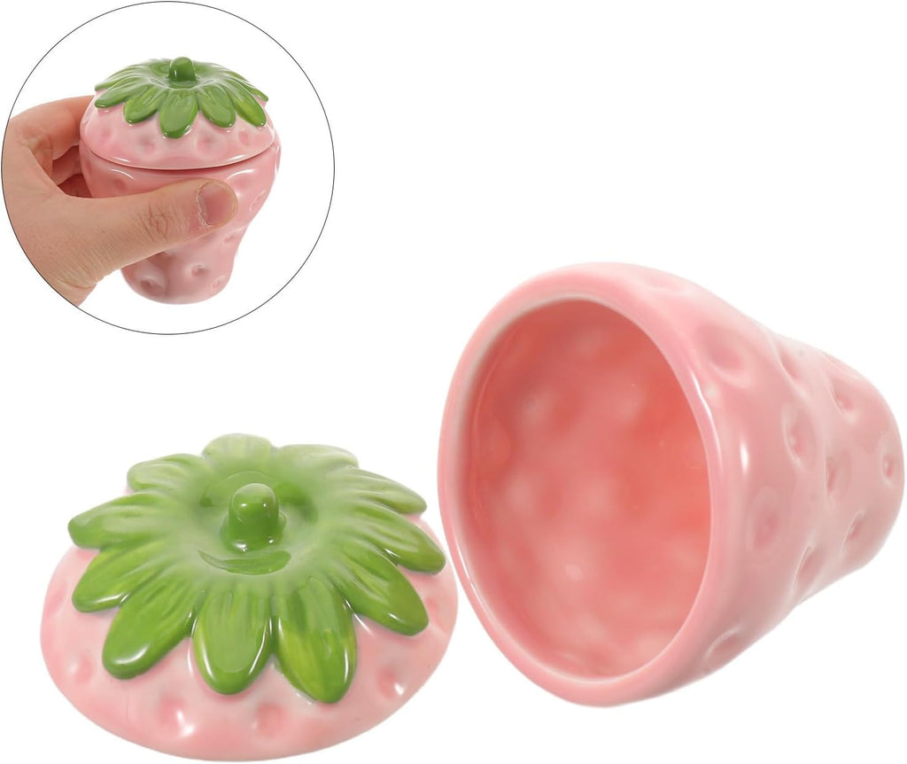 DOITOOL Strawberry Shaped Ceramic Candle Holder Empty Refillable Pink Candle Cup with Lid for DIY and Everyday Stylish Decoration