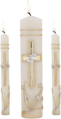 Needzo Wedding Unity Candle Set for Ceremonies, Gold Tone and Silver Toned Ornate Centerpiece Candles, 3 Pieces Included