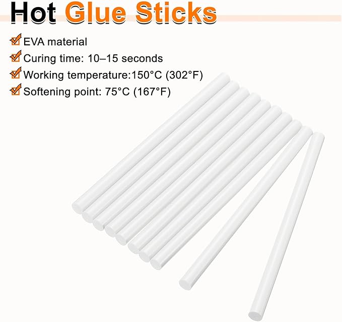 HARFINGTON 10pcs Hot Glue Sticks 0.43" Dia x 7.87" Long EVA Mini Hot Melt Adhesive Glue Stick for Hot Melt Gun Wood Plastic Glass Flowers Fabrics Foam, White