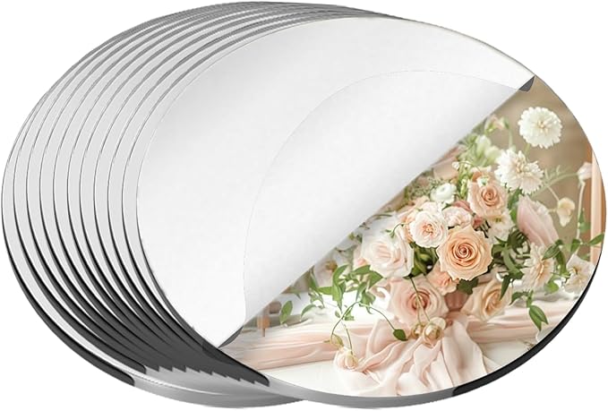 9 Pcs 8inch Round Mirror Tiles for Centerpieces, 2mm Acrylic Mirror Trays Flat Mirrors for Tables Mirror Centerpieces Candle Plates for Craft Wedding Christmas Table Party Centerpieces