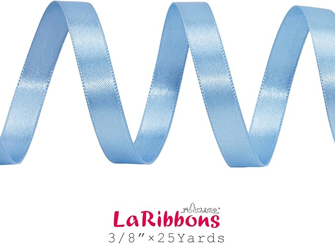 LaRibbons Light Blue Satin Ribbon 3/8 Inch 25 Yards Luxury Double Faced Blue Silk Ribbon for Flower Bouquet Crafts Gift Wrapping Wedding Party Babyshower Decoration