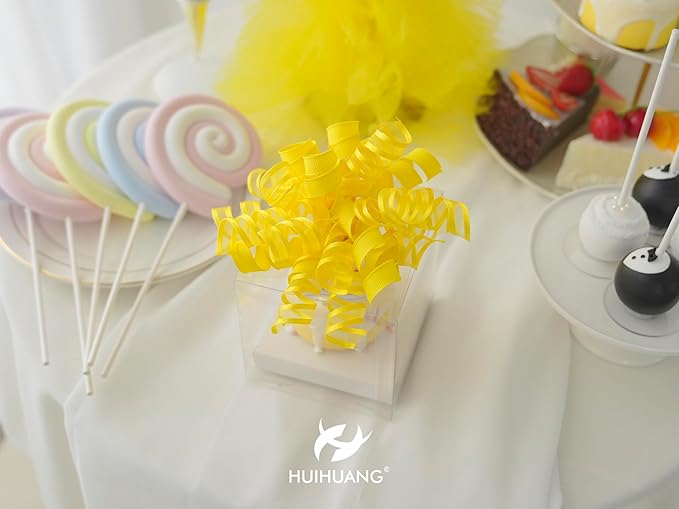 HUIHUANG Yellow Present Bows Gift Wrap Accessory Curly Ribbon Gift Bows 5 inch x 8 Counts Stick On Bows for Gift Wrapping, Paper Bag, Birthday Party Favors, Bridal Shower Wedding Decoration