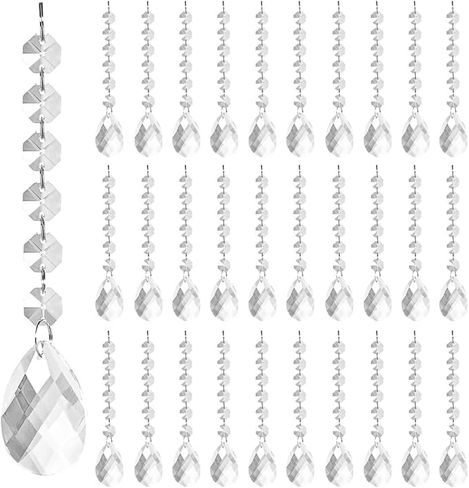 100 Pack Hanging Crystals - Clear Acrylic Prisms Pendant Ornaments for Christmas Tree, Centerpieces, Chandelier, Window & Home Decor, Ideal for Weddings, Parties Decorations (Teardrop)