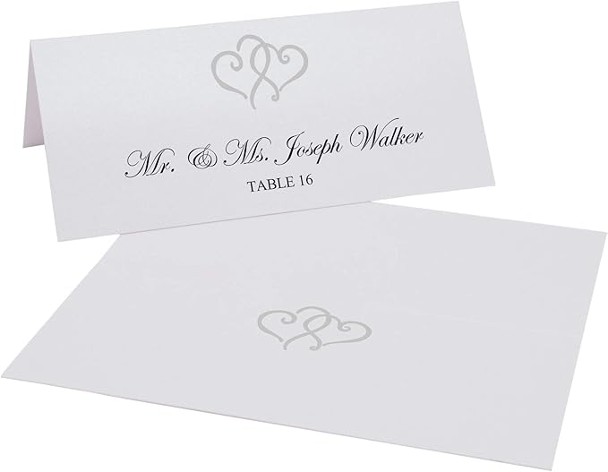 Linked Hearts Place Cards, Silver (Choose Color), Set of 25, Pre-cut and Scored - Wedding, Party, Dinner, and Special Events - Made in the USA
