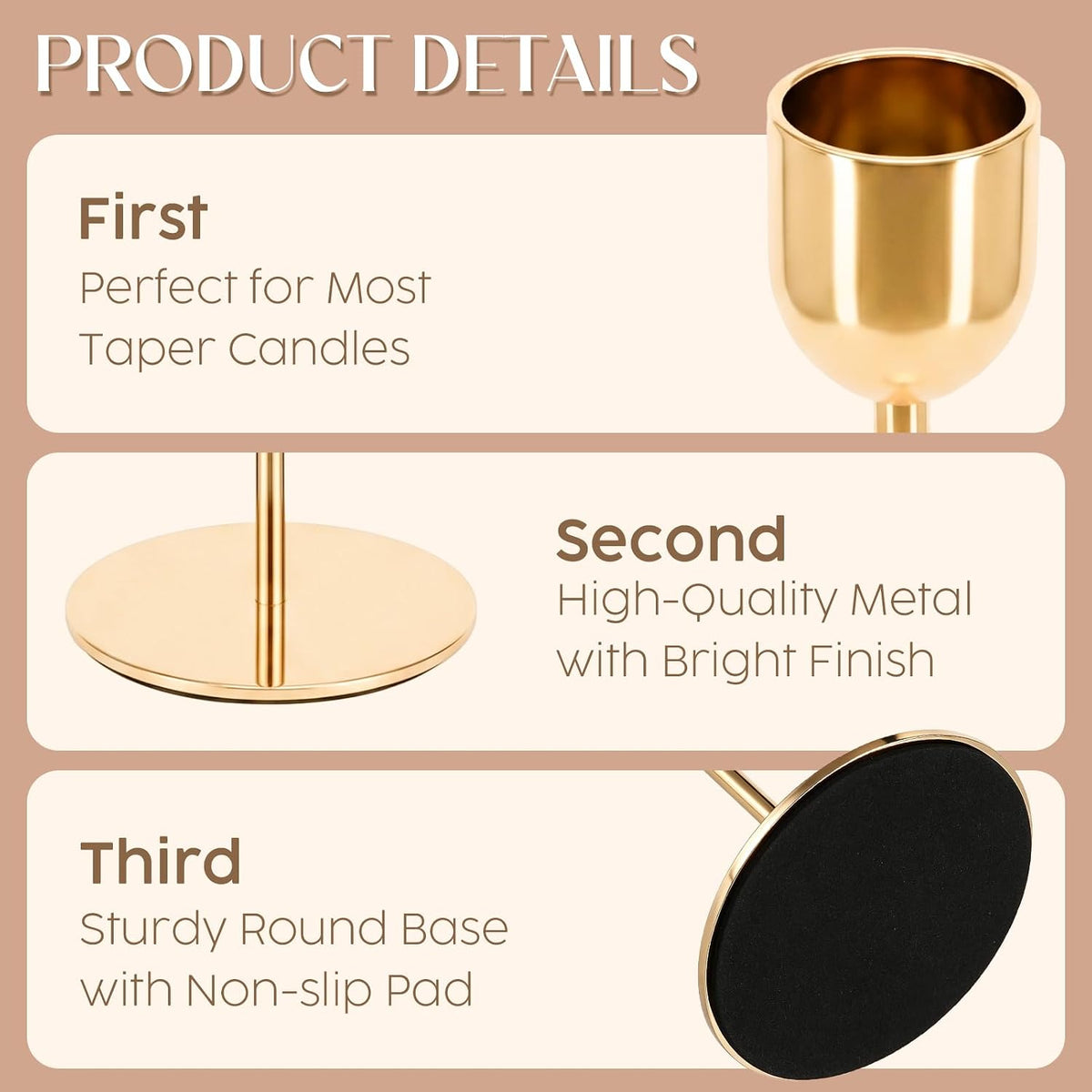 18Pcs Gold Candlestick Holders, Metal Tall Taper Candle Stick Holder