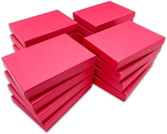TheDisplayGuys - 25-Pack #53 Kraft Paper Cardboard Gift Boxes/Jewelry Cases w. Cotton Padding & Lid - Matte Red - (5.4" x 3.9" x 1.0")