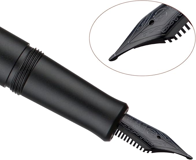 Hongdian M2 Black Forest Mini Fountain Pen, Long Blade Nib & Sleek Shape Aluminium Short Pocket Travel Pen (Matte Black)