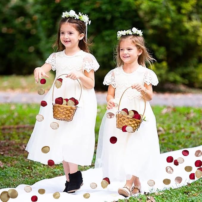 Silk Rose Petals 200PCS Flower Girl Petals Flower Petals for Wedding Cake Table Centerpieces Romantic Night Scatter Petals (Burgundy Gold Pink)