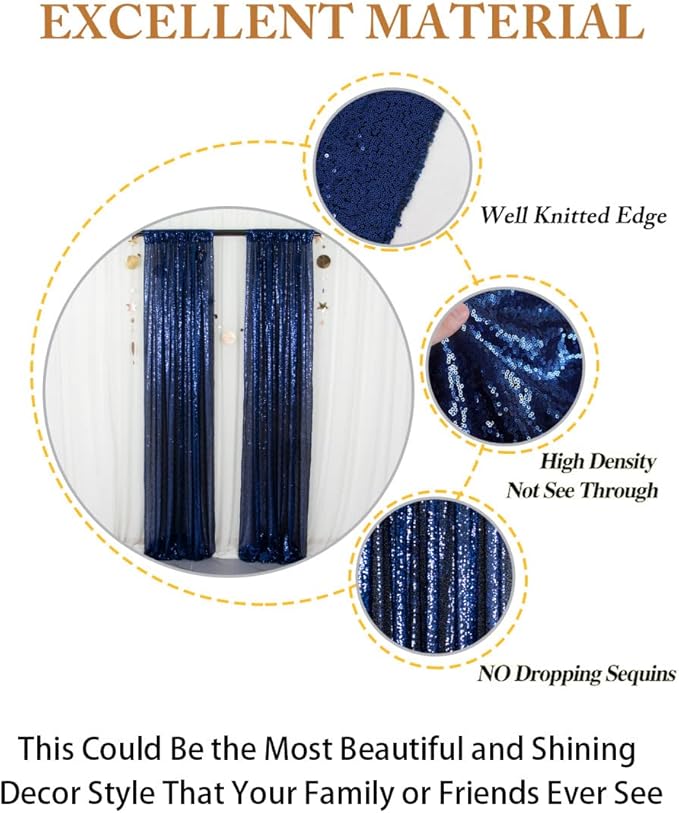 ShinyBeauty Sequin Backdrop Curtains 4 Panels Navy Blue 2FTx8FT Navy Blue Curtains Sequin Fabric Photo Backdrop Curtains Navy Blue Glitter Curtains for Party Baby Shower Backdrop Backgrounds